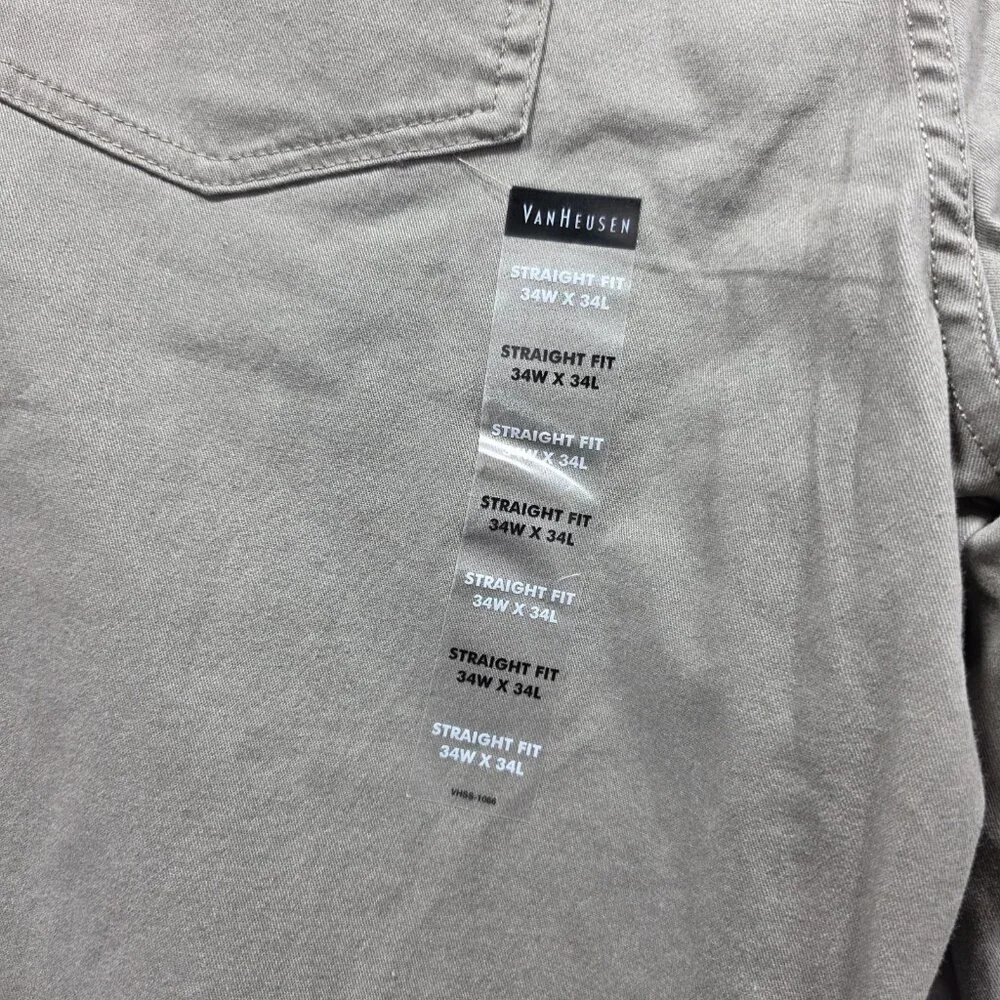 Van Heusen Flex Waistband Dress Pants Mens 34x34 Olive Straight Fit Non-Iron